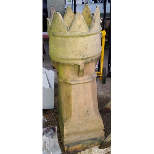 954 - A crown top chimney pot (a.f.); 2 vintage deckchairs