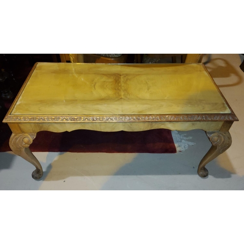 785 - A bleached walnut coffee table in the Epstein manner; a reproduction side table with marble top (top... 