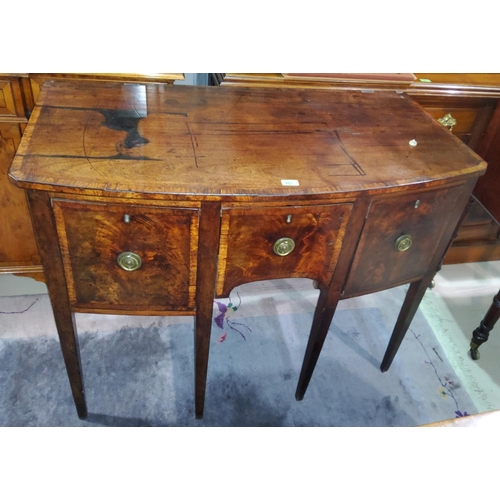 801 - A Georgian mahogany small sideboard with 'D' front, crossbanded decoration, 3 drawers with brass rin... 