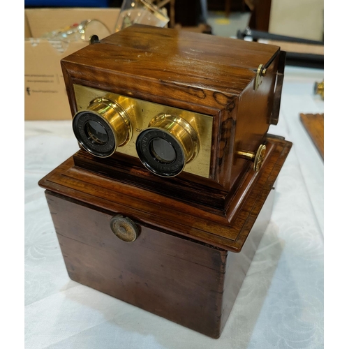 419 - An Achromatic Stereoscope, stereo slide viewer by R & J BECK, No 2567, in reversible walnut storage ... 