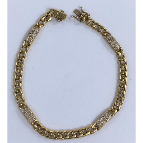 718 - An 18ct gold chain bracelet with 4 links each set with 10 small diamonds 17.8gm gross 20cm