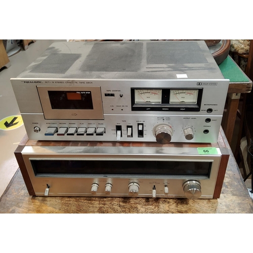 66 - A Pioneer Stereo Tuner Model TX-7100, A Realistic SCT - 19 Cassette tape deck and a pair of speakers... 
