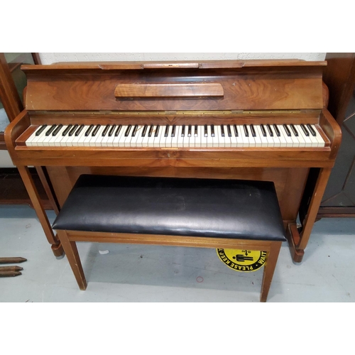782 - A modern small walnut cased piano, iron framed and overstrung, with duet stool