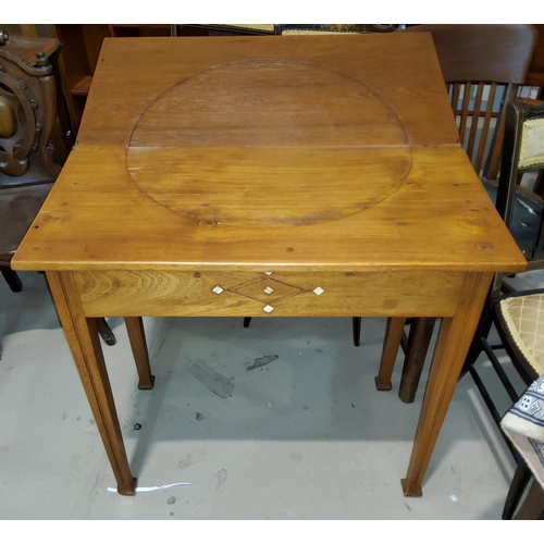 917 - An Arts and Crafts (possibly Scottish) card table with fold over top, concertina expanding movement,... 
