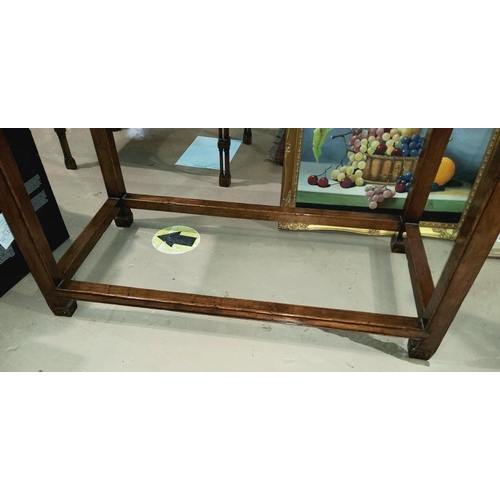 933 - An oriental hardwood side table; a similar smaller table.
