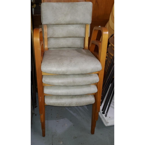 944 - A set of four mid century Danish style designer stacking chairs with light wood frames and a marble ... 