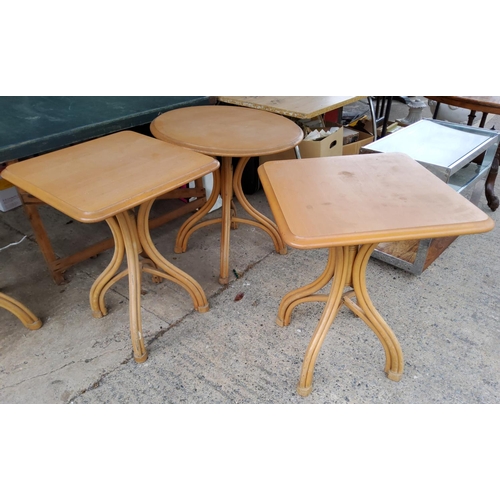 922C - Three modern bentwood tables, two square one circle
(bases slight a.f)