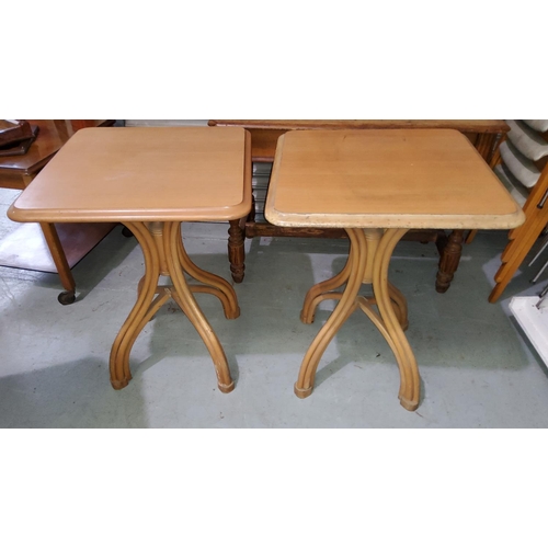 922D - Three modern bentwood tables, three square tops, (bases slight a.f)