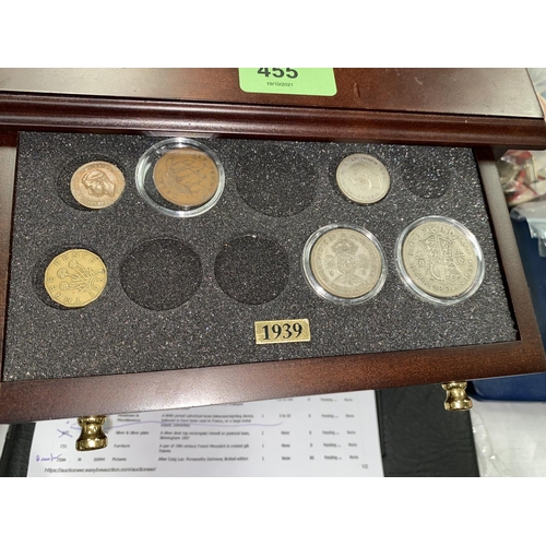 455 - GB coin sets 1939-1945 in cabinet (not complete)