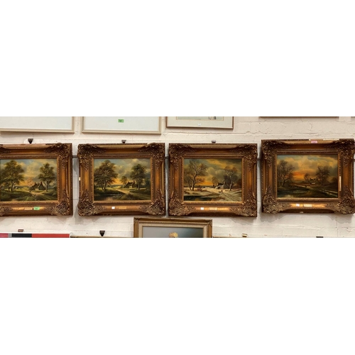 734 - Horst Baumgart: A set of four oils on canvas, Spring & Summer, Autumn & Winter, Country Cottage on L... 