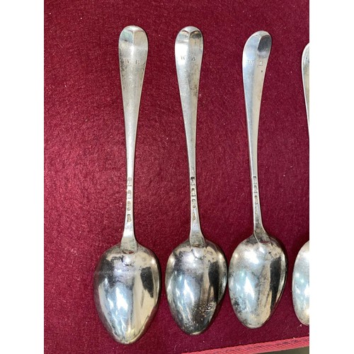 658 - A hallmarked silver set of 4 Old English tablespoons, monogrammed, 'bottom marked', London 1751, 8.2... 