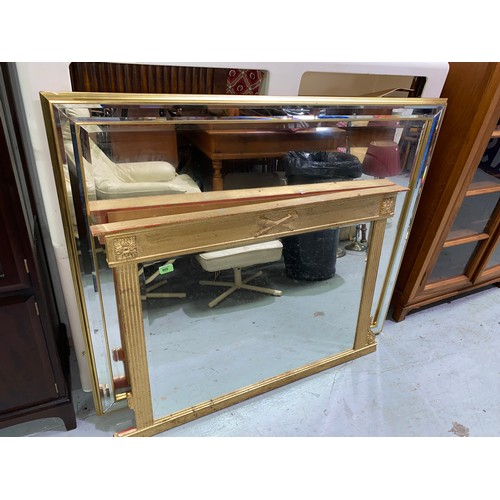 772 - A gilt framed traditional style rectangular over mantel mirror, size 59x86cm; another large modern b... 