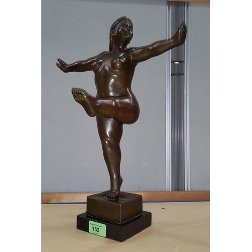 724 - After Botreo bronze of female nude dance on square marble plinth, with signature and stamp, height 4... 