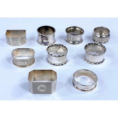 637 - Nine hallmarked silver napkin rings, various dates and assay offices, 4.5 oz