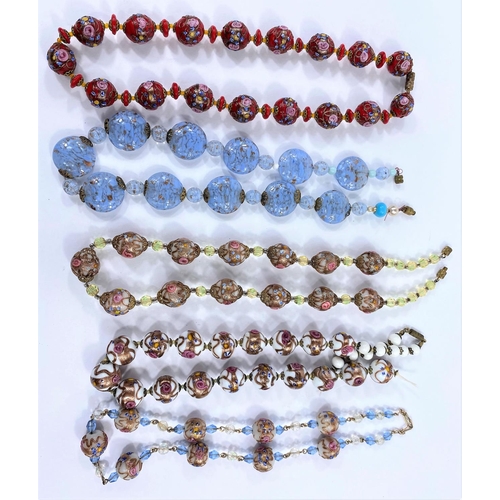 655 - Five early 20th century Venetian glass necklaces with hand decorated beads