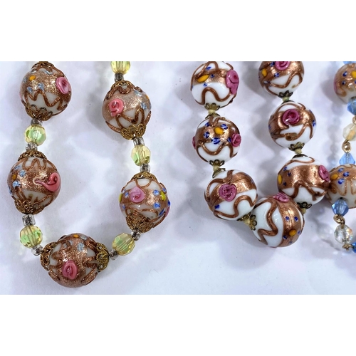 655 - Five early 20th century Venetian glass necklaces with hand decorated beads