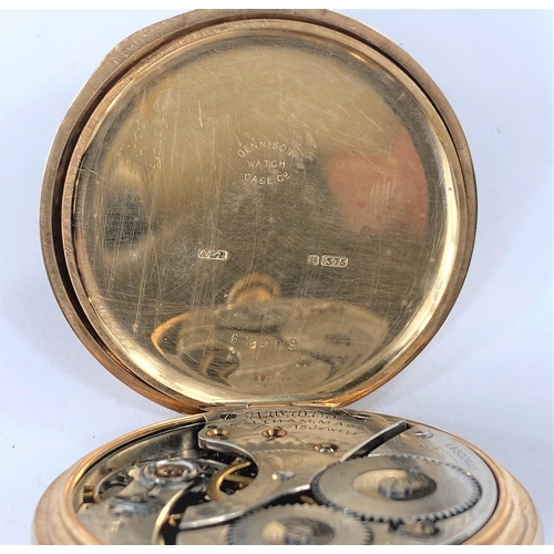 675 - A Waltham pocket watch, 15 jewel movement, 9 carat gold case and inner cover, gross weight 90 gm (ha... 