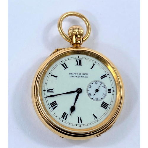 694 - A keyless open faced small pocket watch in 18 carat hallmarked gold case, by Chas Frodsham 09635, 60... 