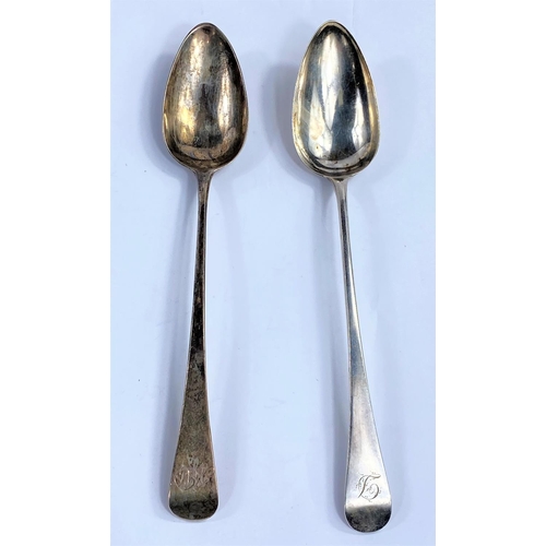 711 - Two Georgian Old English basting spoons, monogrammed, London 1799 & 1800, 6.8oz