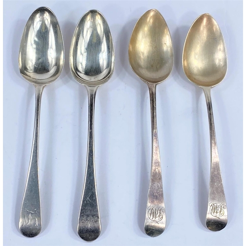 715 - Four Georgian hallmarked silver tablespoons, London 1787 & 1791, 2 x 1799, 8.5 oz