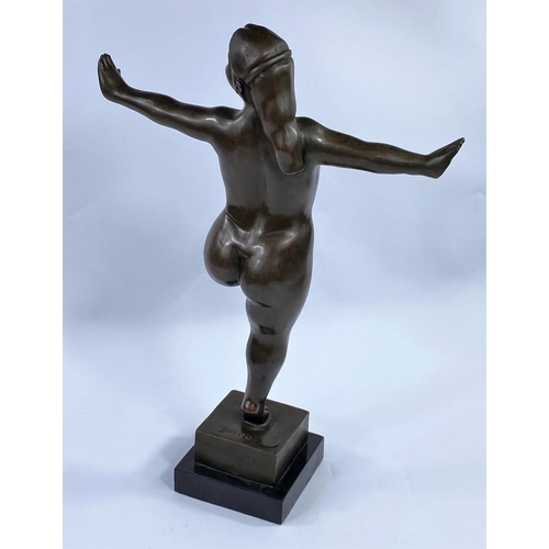 724 - After Botreo bronze of female nude dance on square marble plinth, with signature and stamp, height 4... 