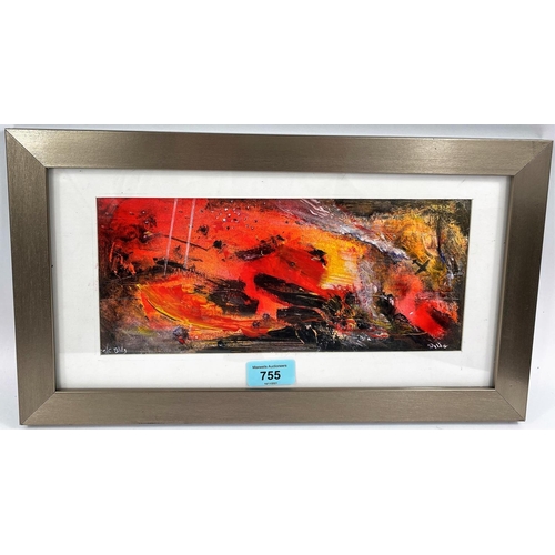 755 - David Wilde: Northern Artist, abstract oil on card 'Manchester Blitz', signed and titled, framed and... 