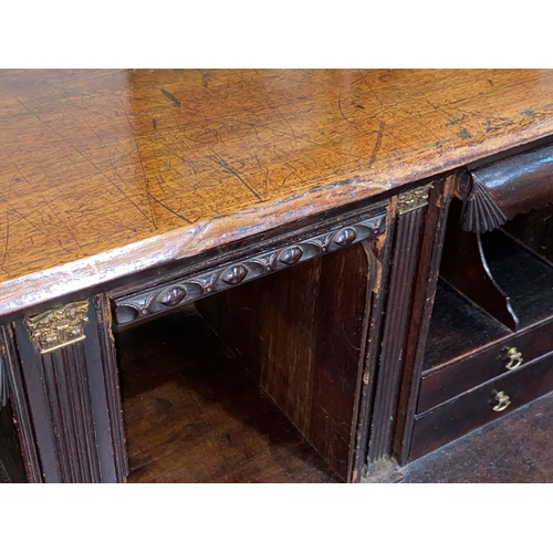 809 - A Georgian inlaid figured mahogany bureau with fall front, fitted interior, 3 long and 2 short drawe... 