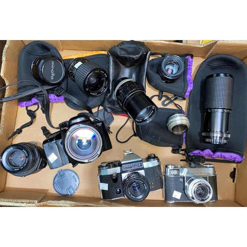 182 - A MINOLTA DYMAX 5xi SLR camera, 2 others and a selection of lenses.