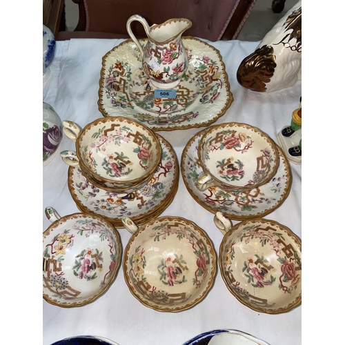 506 - A Victorian pottery part tea service of 14 pieces, decorated in the famille rose manner; a set of 5 ... 