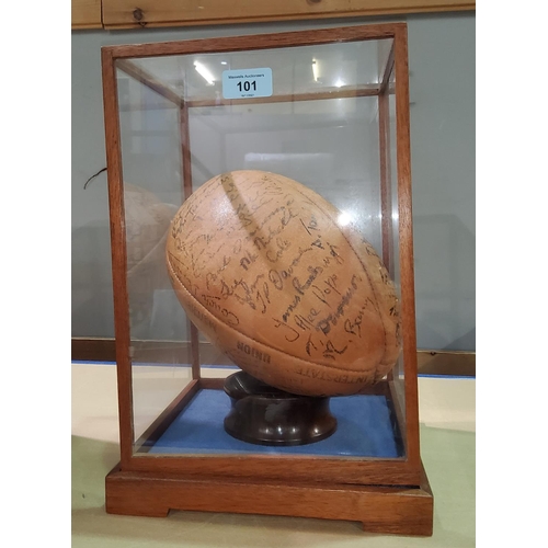 101 - A signed rugby ball, Australia vs All Blacks, Norwood Oval, 28th May 1968, in glass case