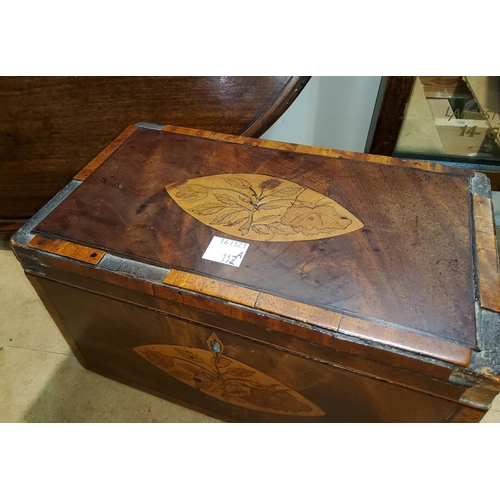 112A - A Sheraton period inlaid and crossbanded 2 division tea caddy (some veneer and crossbanding and one ... 