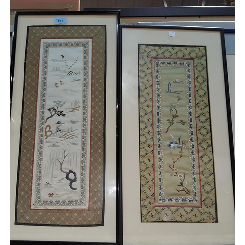 161 - A pair of Chinese embroidered silk pictures, framed and glazed