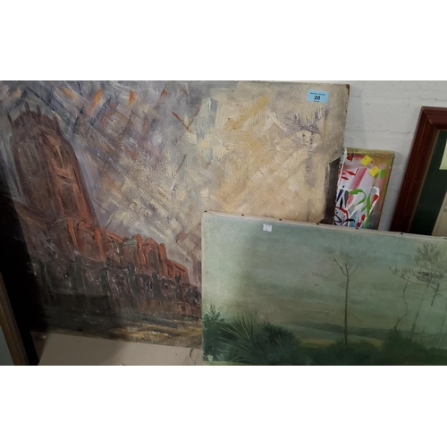 20 - Two unframed oils on canvas and an oil on board of a derelict building signed NIVEN, 54 x 77cm, an o... 