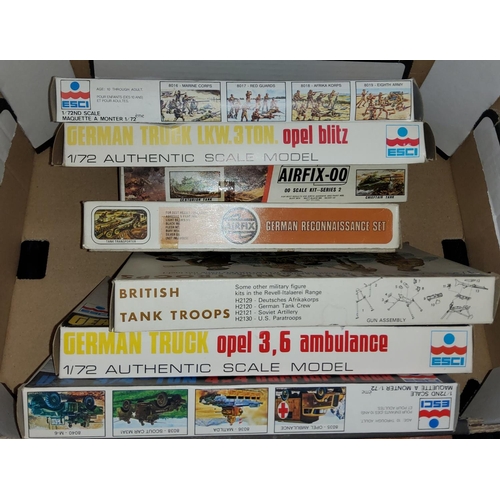 225 - Seven vintage Airfix and other similar plastic military kits all originally boxed and unmade but uns... 