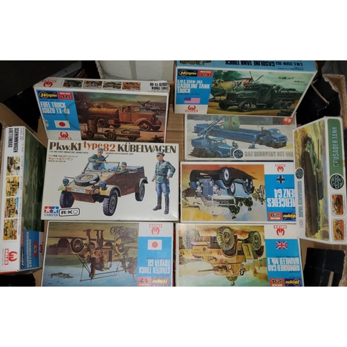 234 - Nine set of vintage originally boxed plastic modelling kits Hales, Tamiya, mainly military vehicles