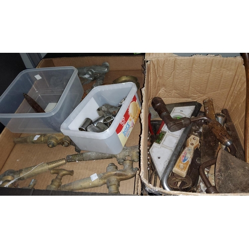 4 - A quantity of brass barrel taps etc; a quantity of tools