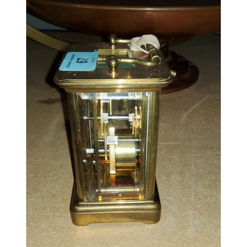 67 - A 20th century brass carriage clock with 8 day timepiece movement, Matthew Norman, London, 11 cm