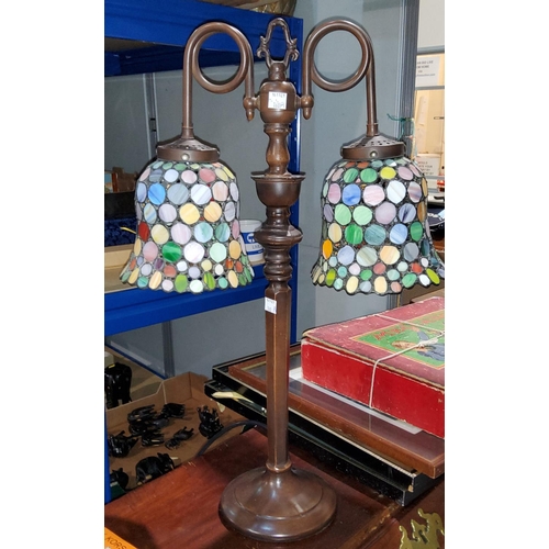 166A - A classical style bronze lamp with two 'Smarties' style shades to either side
