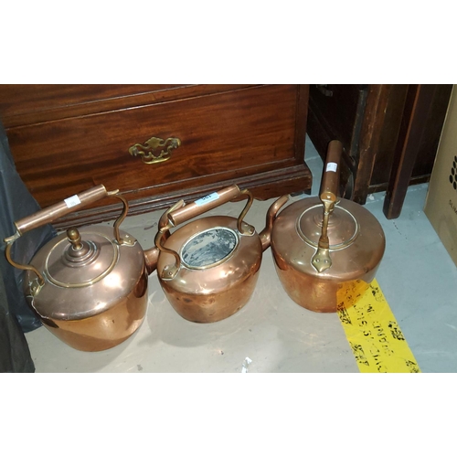195 - Three 19th century copper kettles