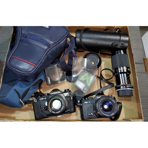199A - A Chinon CE-4 vintage camera, a Consina PM-1 with a Tokina 25-50mm lens; a Tamron Tele macro lens an... 