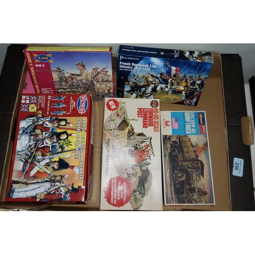 230 - Five various vintage and later military miniature kits, troops vehicles etc including Perrt Miniatur... 