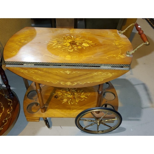 873 - A 'Sorrento' type inlaid drop leaf 2 tier drinks trolley