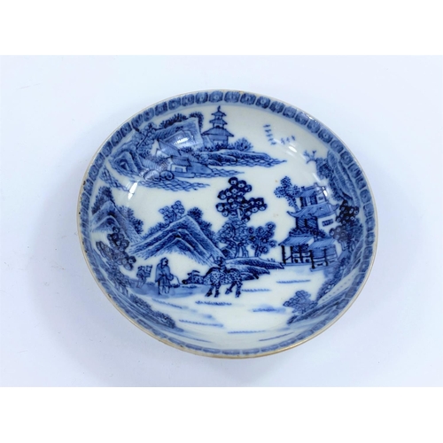 402 - A small 19th century Chinese dish decorated with mountain scenes and farming, with floral border, d.... 
