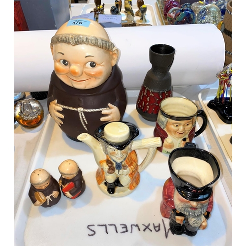 476 - A large Goebel biscuit barrel in the form of a Monk, matching salt and pepper; a small West German L... 