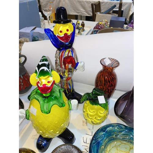 480 - A selection of Mdina and other similar studio glass, two Murano clowns.