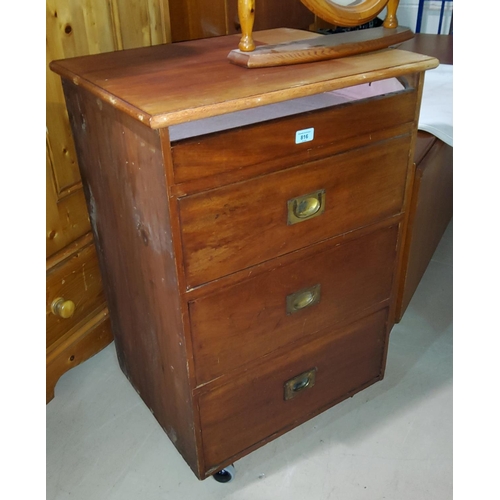 816 - An Edwardian mahogany 4 height chest on pedestal with inset brass handles; a similar 8 drawer chest
