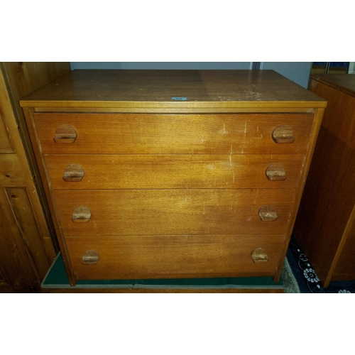818 - A 1960's teak 4 height chest, bedside cabinet and 4 drawer dressing table (no mirror)