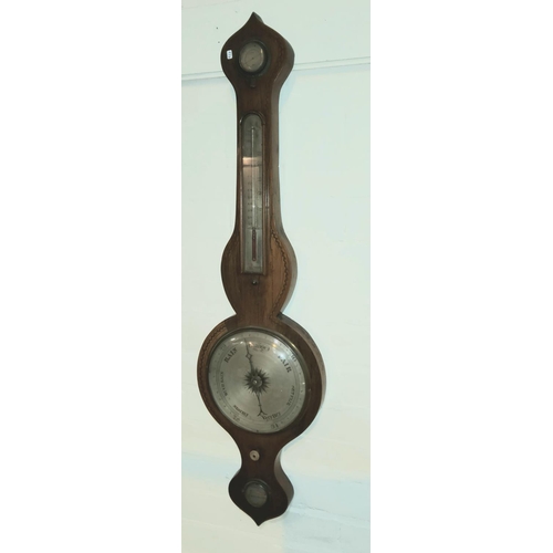 872 - An early 19th century rosewood cased mercury column barometer with thermometer