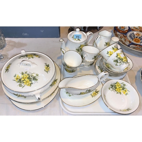 472 - A yellow floral fine bone china, part dinner and tea service.