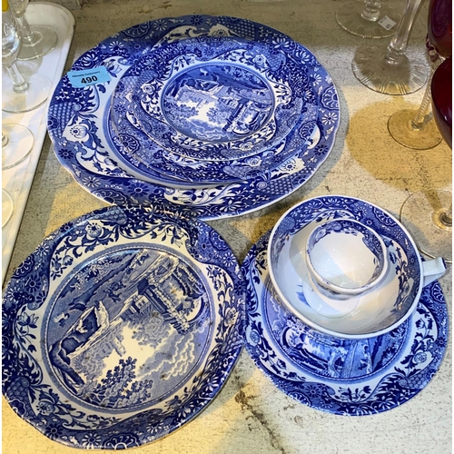 490 - A Spode Italian blue and white single setting including 7 pieces in total